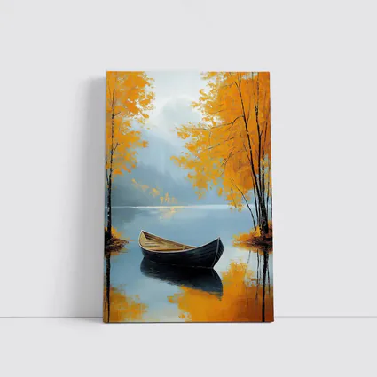 Autumn Lake Rowboat Oil Painting Art