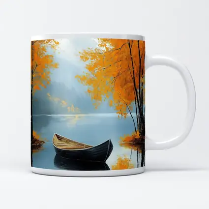 Autumn Lake Rowboat Oil Painting Art