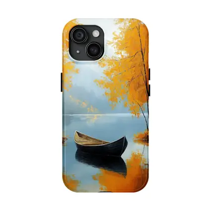 Autumn Lake Rowboat Oil Painting Art