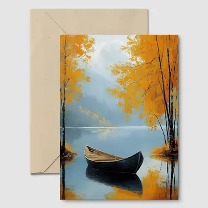 Autumn Lake Rowboat Oil Painting Art