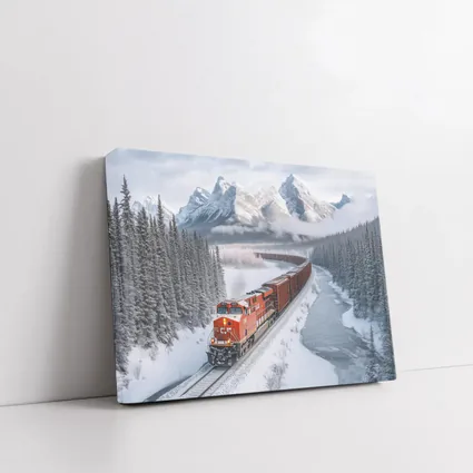 Red Freight Train Winter Mountain Forest