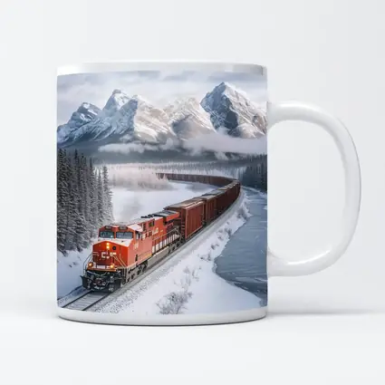 Red Freight Train Winter Mountain Forest