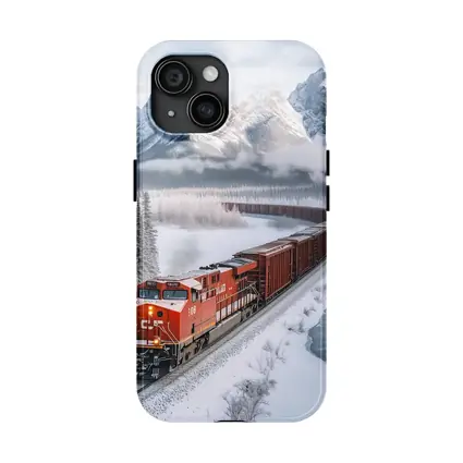 Red Freight Train Winter Mountain Forest