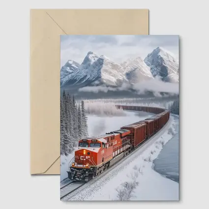 Red Freight Train Winter Mountain Forest