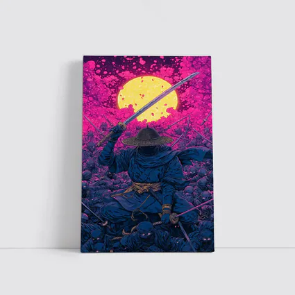 Samurai Warrior Rising Against Pink Moon