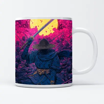 Samurai Warrior Rising Against Pink Moon