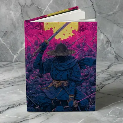 Samurai Warrior Rising Against Pink Moon