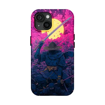 Samurai Warrior Rising Against Pink Moon