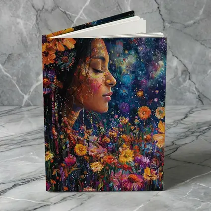 Woman Profile Wildflowers Cosmic Night Sky Art