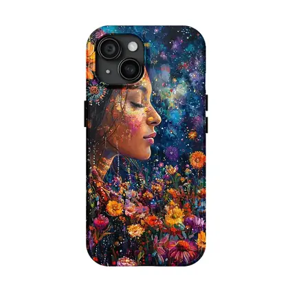 Woman Profile Wildflowers Cosmic Night Sky Art