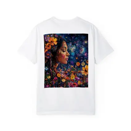 Woman Profile Wildflowers Cosmic Night Sky Art