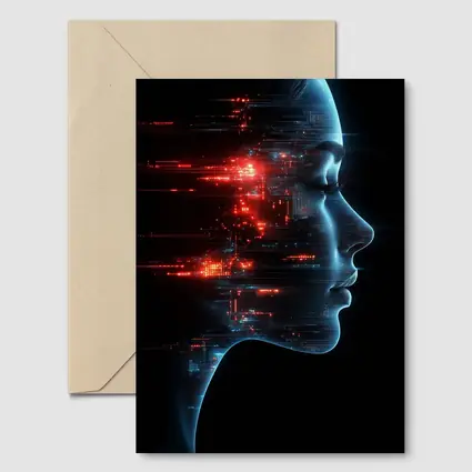 AI Woman Face Digital Circuit Technology Art