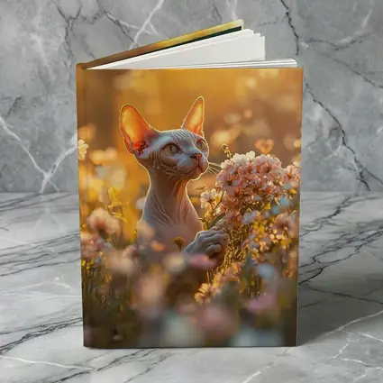 Sphynx Cat Among Pink Wildflowers Golden Hour
