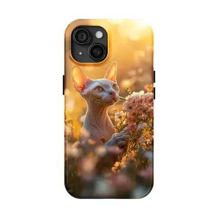 Sphynx Cat Among Pink Wildflowers Golden Hour