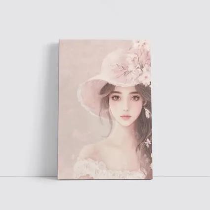 Elegant Girl Pink Floral Hat Portrait Art