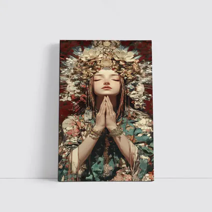 Praying Woman Ornate Floral Headdress Fantasy Art