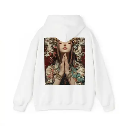 Praying Woman Ornate Floral Headdress Fantasy Art