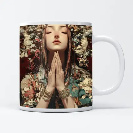 Praying Woman Ornate Floral Headdress Fantasy Art