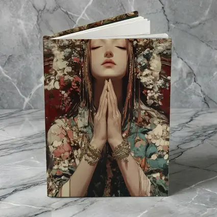 Praying Woman Ornate Floral Headdress Fantasy Art