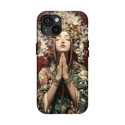Praying Woman Ornate Floral Headdress Fantasy Art