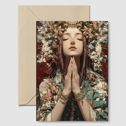 Praying Woman Ornate Floral Headdress Fantasy Art