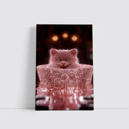 Glittery Pink Cat Sitting In Box
