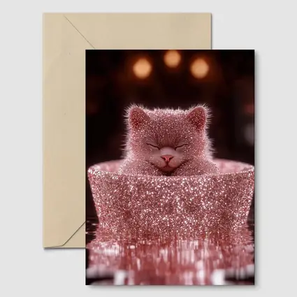 Glittery Pink Cat Sitting In Box