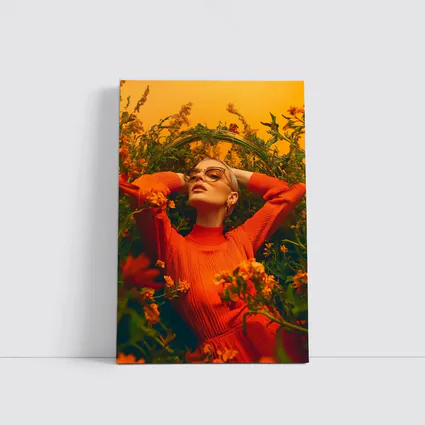 Woman in Orange Dress Among Wildflowers