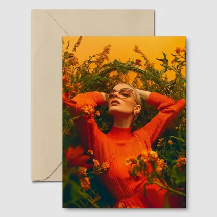 Woman in Orange Dress Among Wildflowers