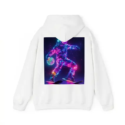 Neon Astronaut Snowboarding Through Cosmic Space