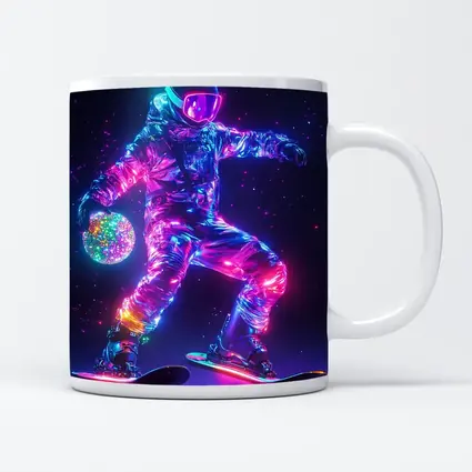 Neon Astronaut Snowboarding Through Cosmic Space