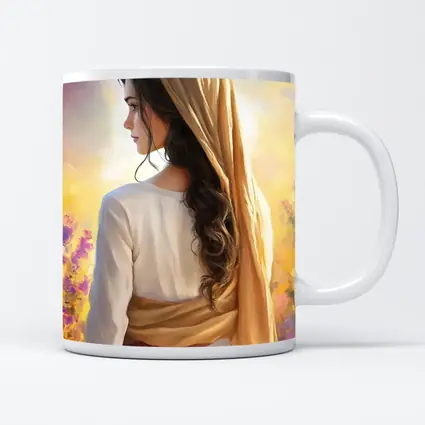 Biblical Woman Golden Veil Floral Background