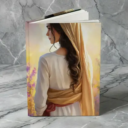 Biblical Woman Golden Veil Floral Background