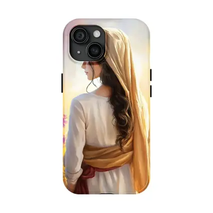 Biblical Woman Golden Veil Floral Background