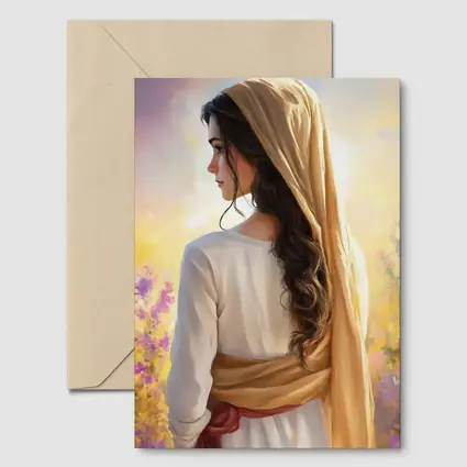 Biblical Woman Golden Veil Floral Background