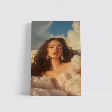 Woman in White Dress Against Blue Sky