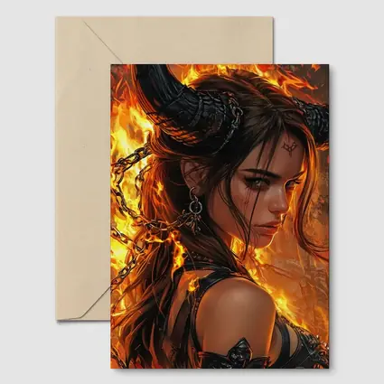 Demon Girl With Horns Fire Fantasy Art