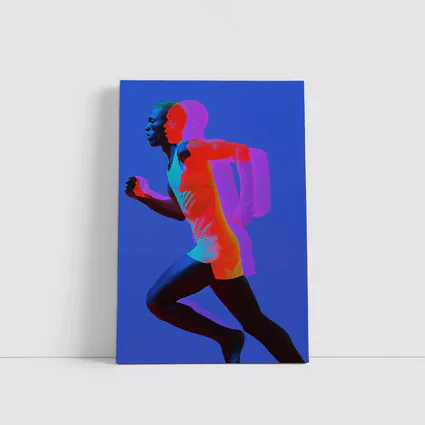 Runner Double Exposure Neon Blue Background