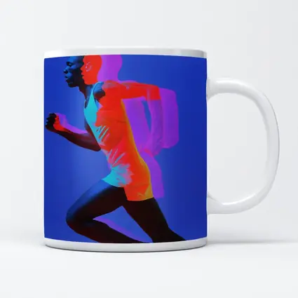 Runner Double Exposure Neon Blue Background