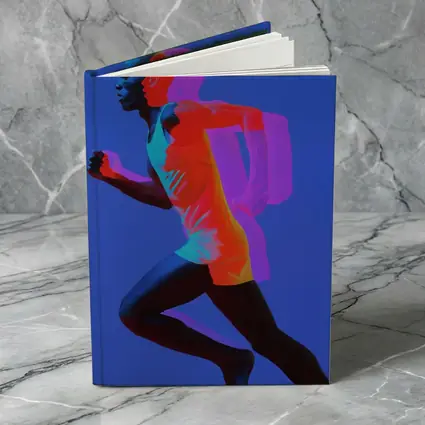 Runner Double Exposure Neon Blue Background