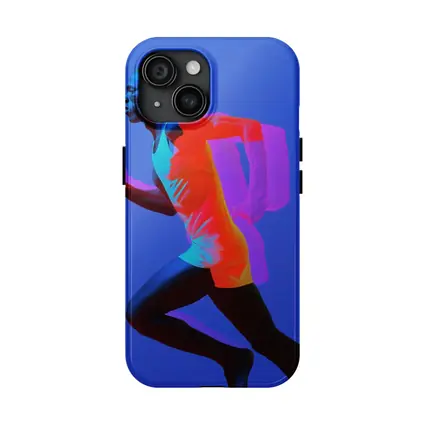 Runner Double Exposure Neon Blue Background