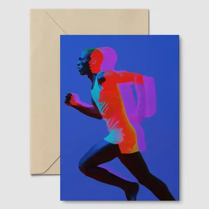 Runner Double Exposure Neon Blue Background