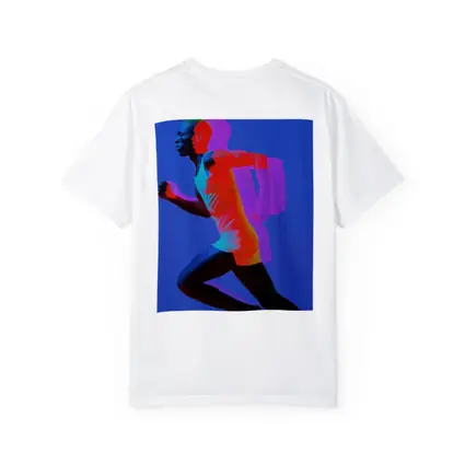 Runner Double Exposure Neon Blue Background