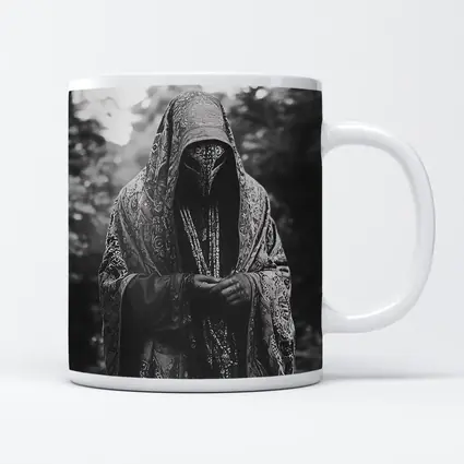 Hooded Mysterious Figure Forest Black White
