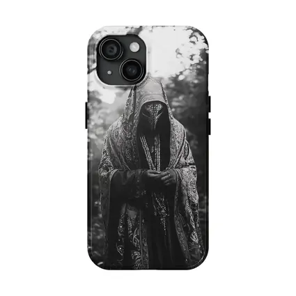 Hooded Mysterious Figure Forest Black White