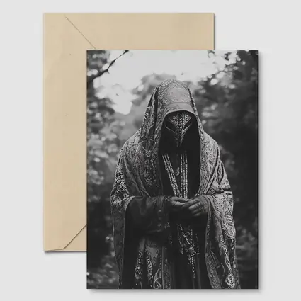 Hooded Mysterious Figure Forest Black White