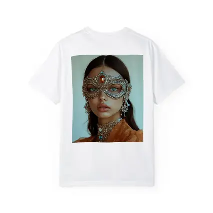 Woman Jeweled Masquerade Mask Orange Dress
