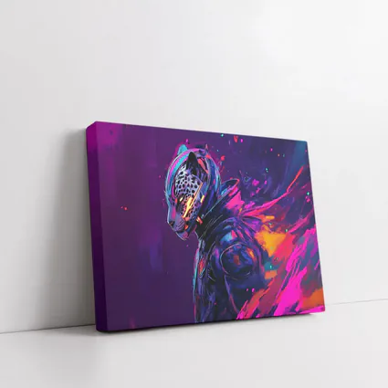 Cyberpunk Leopard Warrior Purple Neon Background