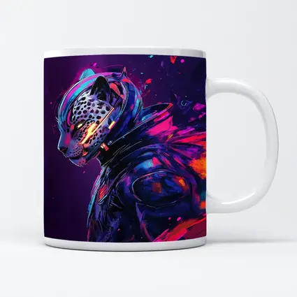 Cyberpunk Leopard Warrior Purple Neon Background
