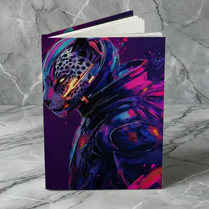 Cyberpunk Leopard Warrior Purple Neon Background